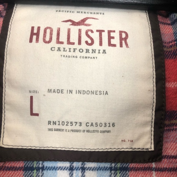 Hollister Red Plaid & Brown Puffer Vest w/ Detachable Fur Hood Size Large - Picture 3 of 14